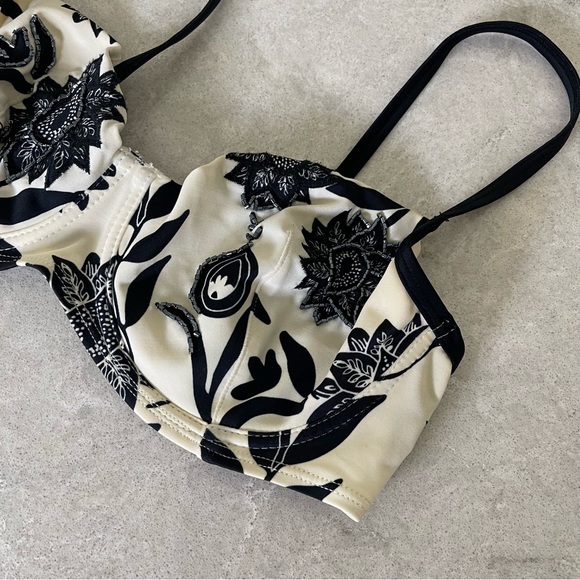H&M Other - H&M Black and white beaded floral swimsuit bikini top - 34C